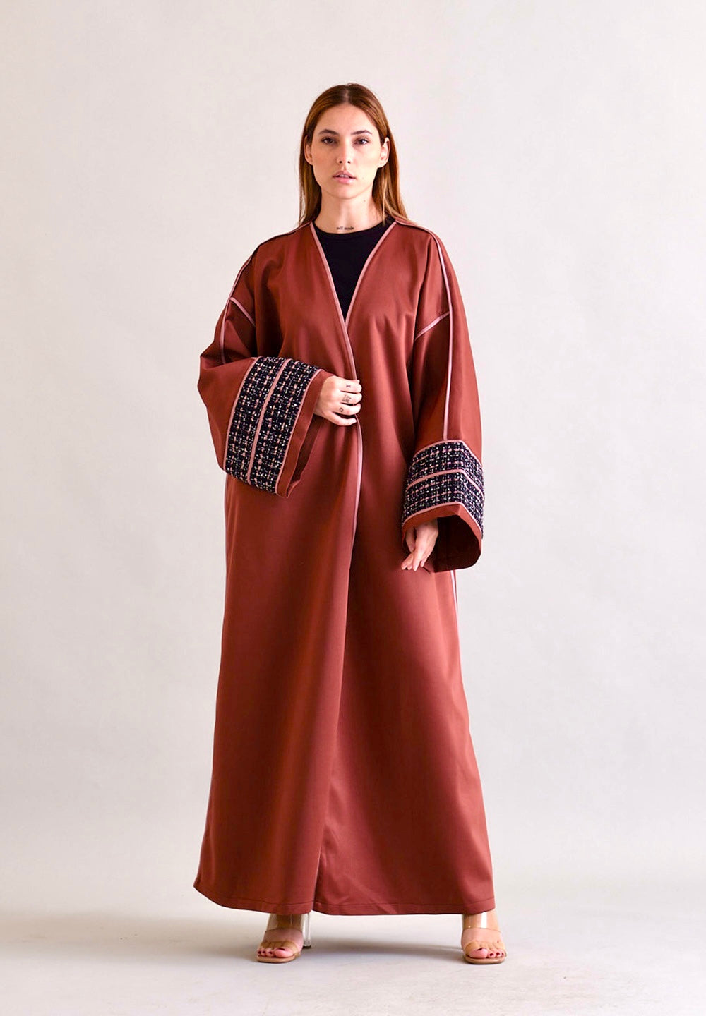 Maroon Bisht with leather Line