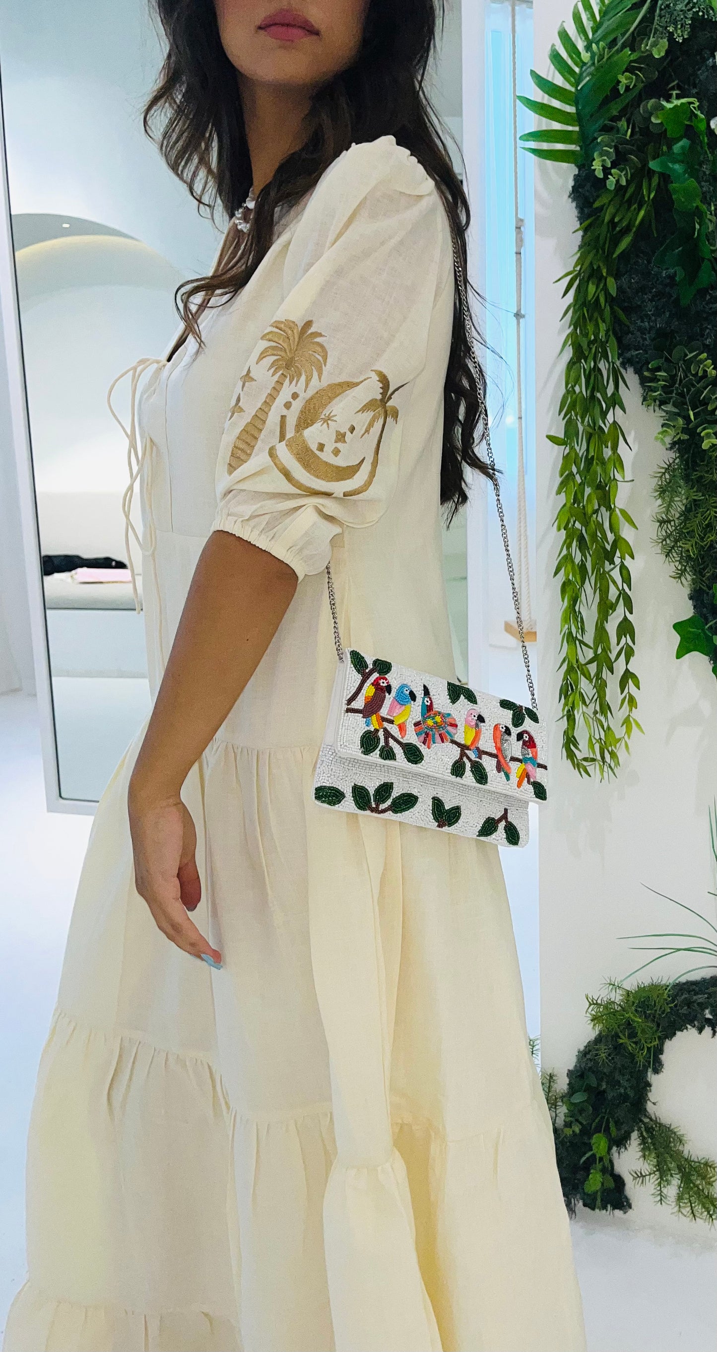 Tropical Beaded Bag with Strap