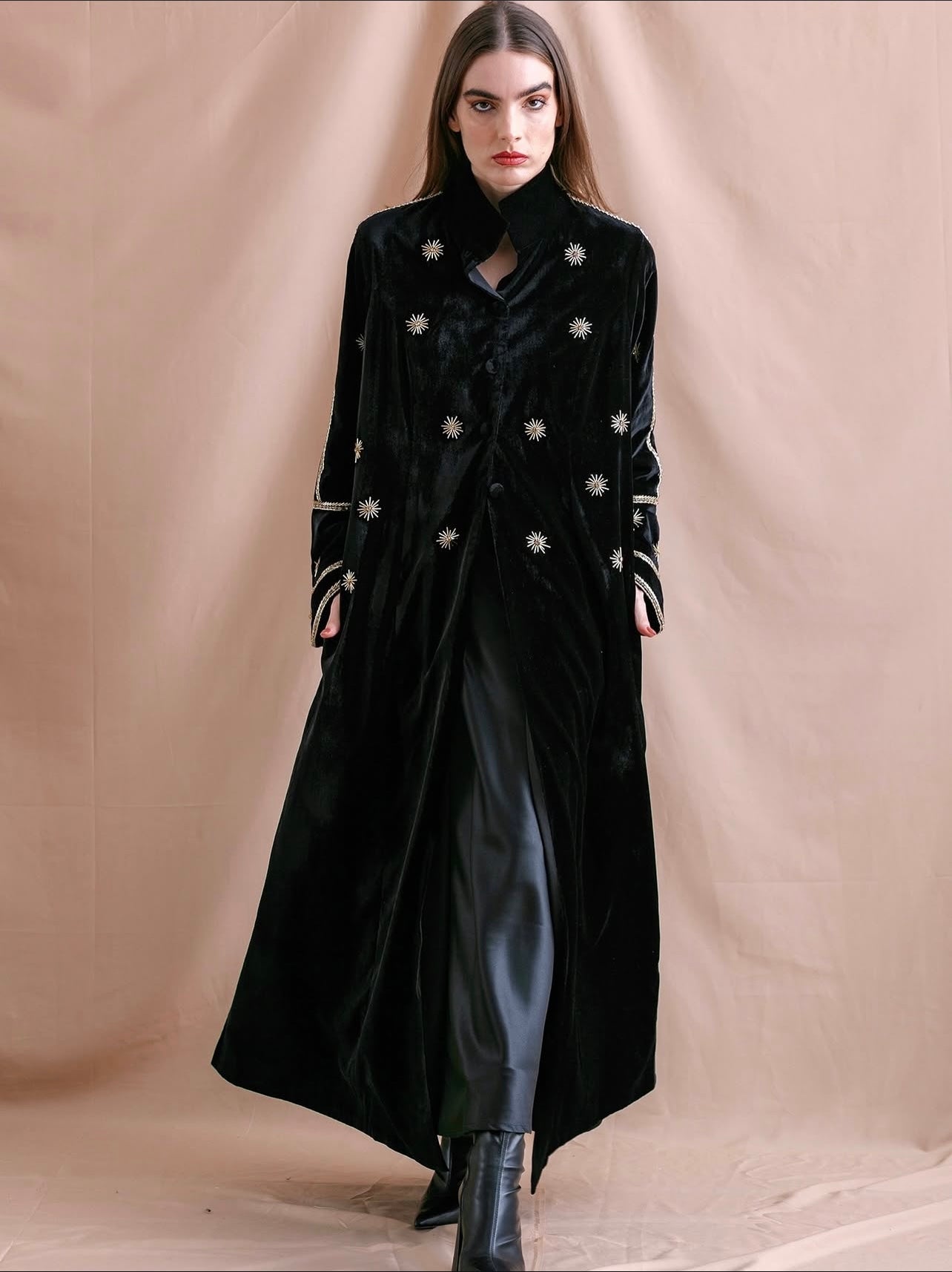 VELVET FOREST BISHT IN BlACK