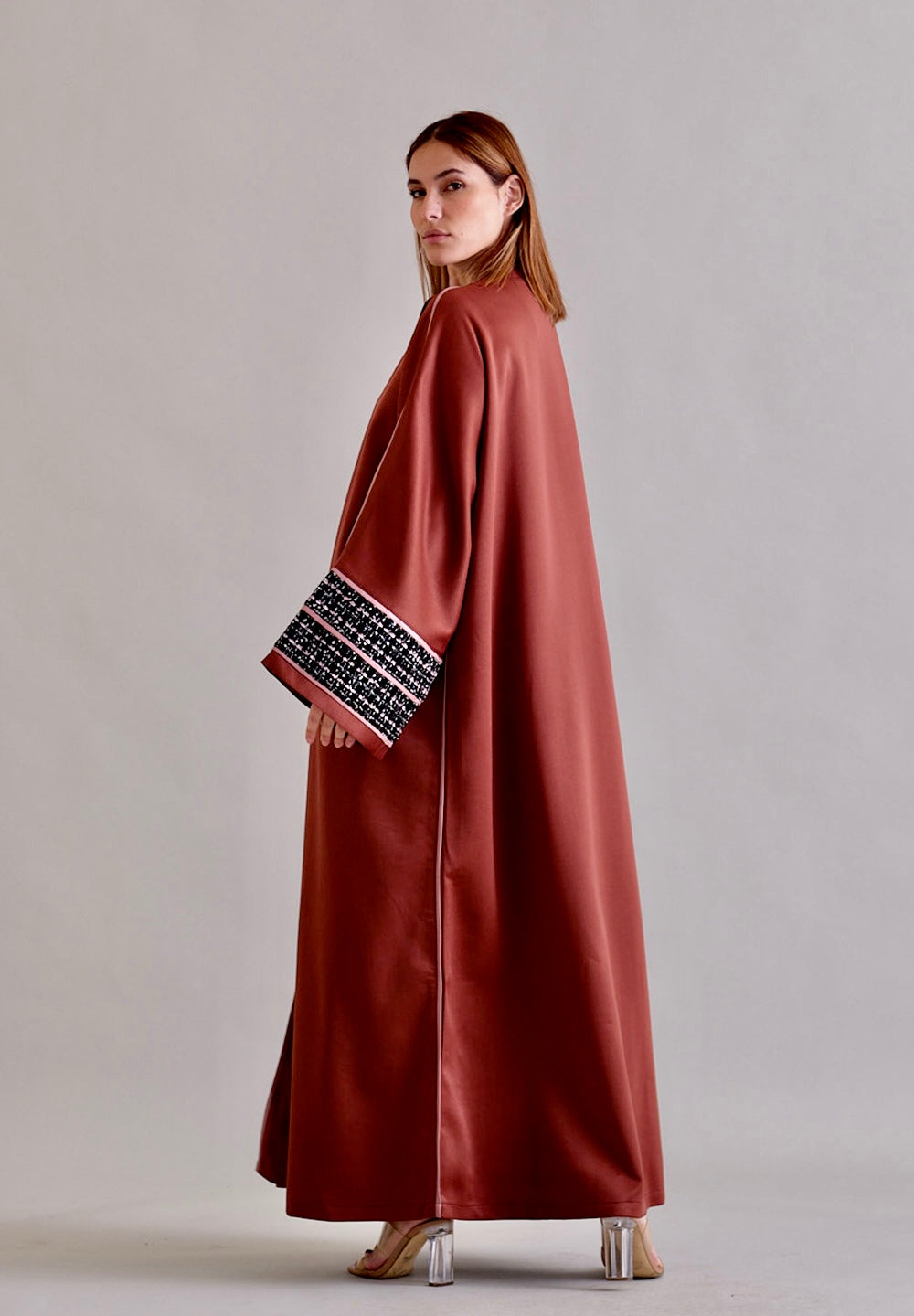 Maroon Bisht with leather Line