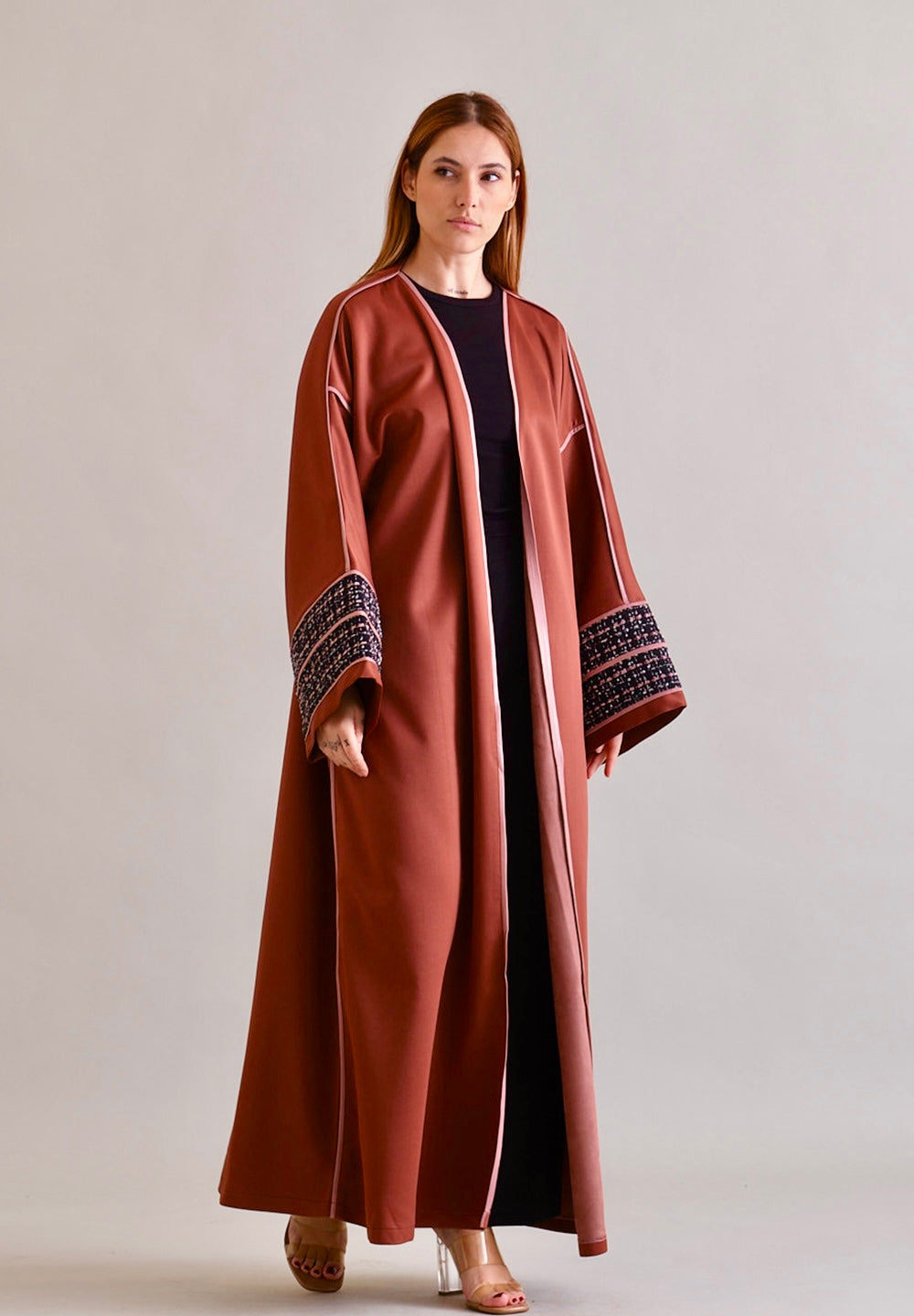 Maroon Bisht with leather Line