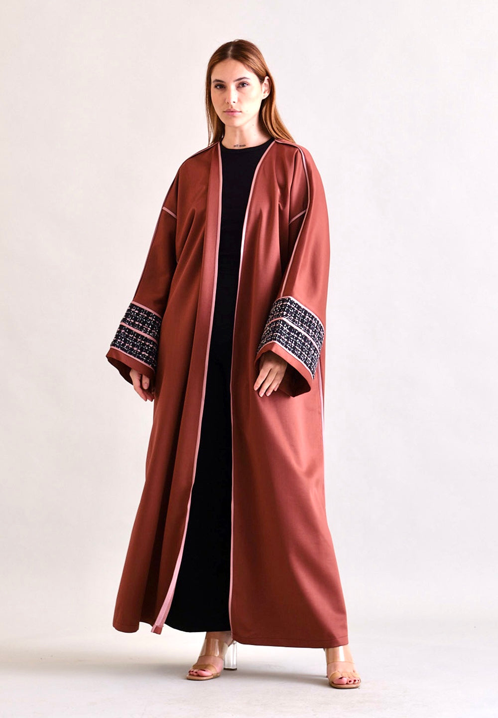 Maroon Bisht with leather Line
