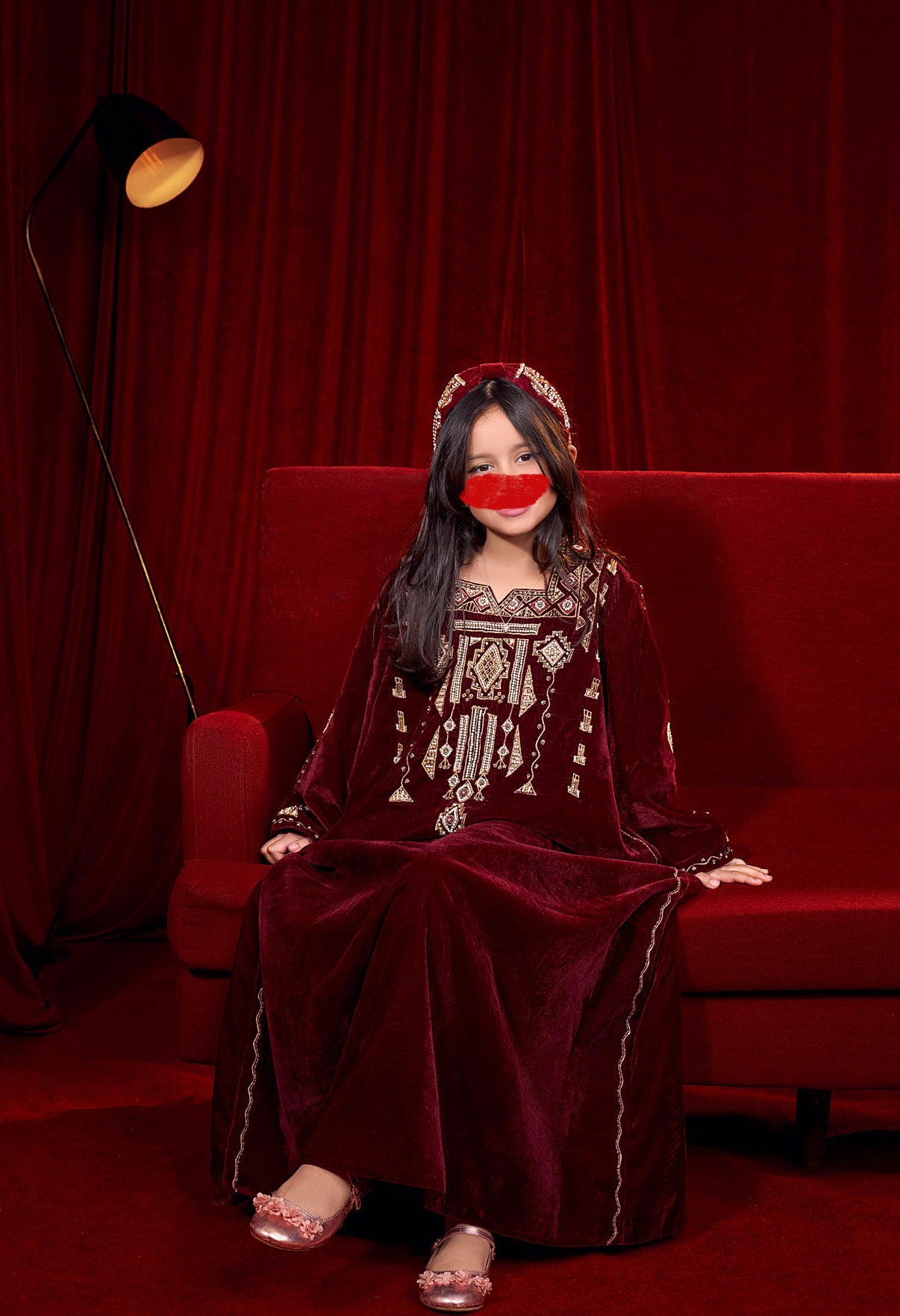 Pearls kids Kaftan - Maroon