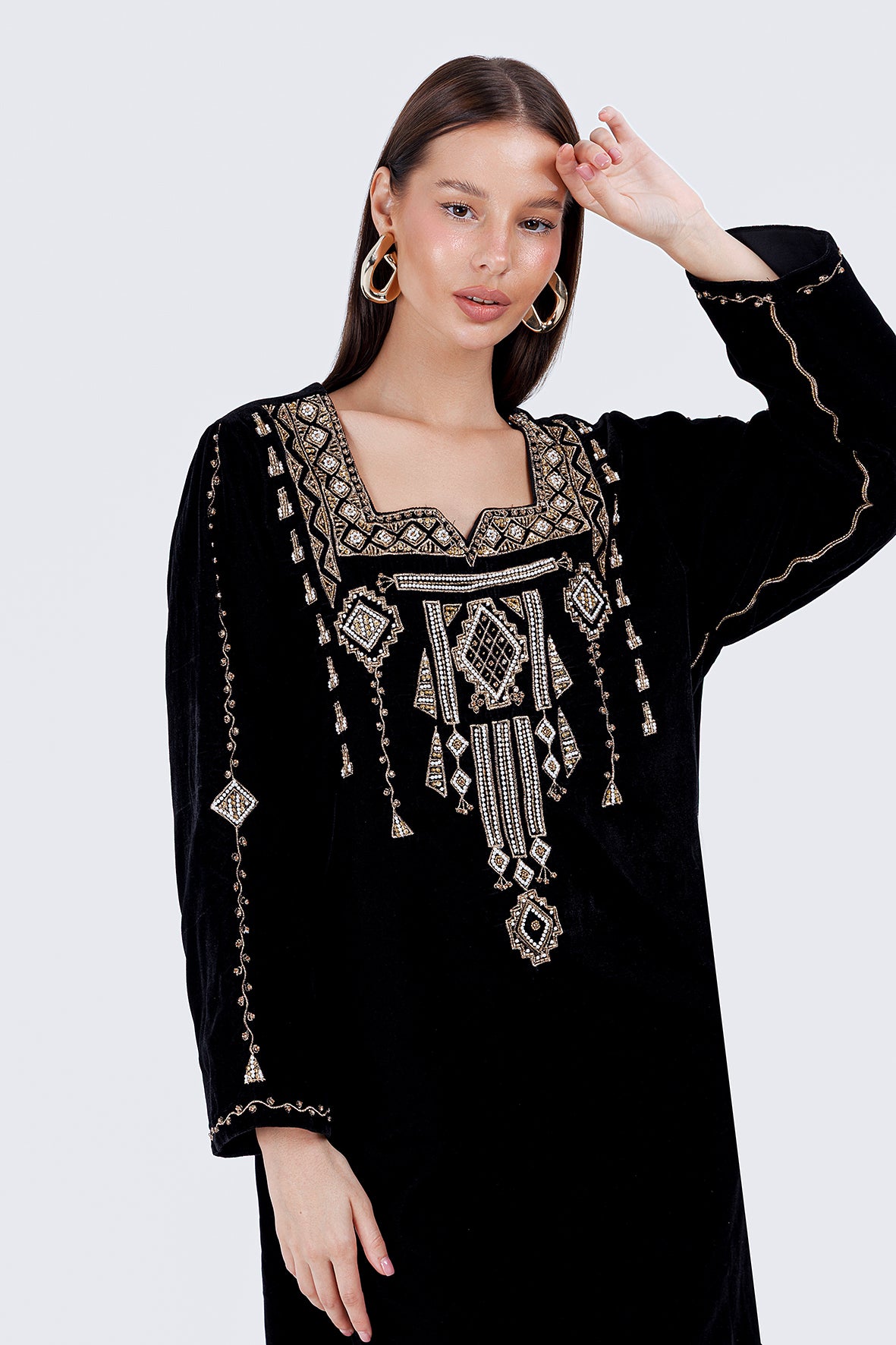 PEARLS KAFTAN-BLACK