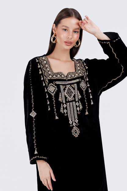 PEARLS KAFTAN-BLACK
