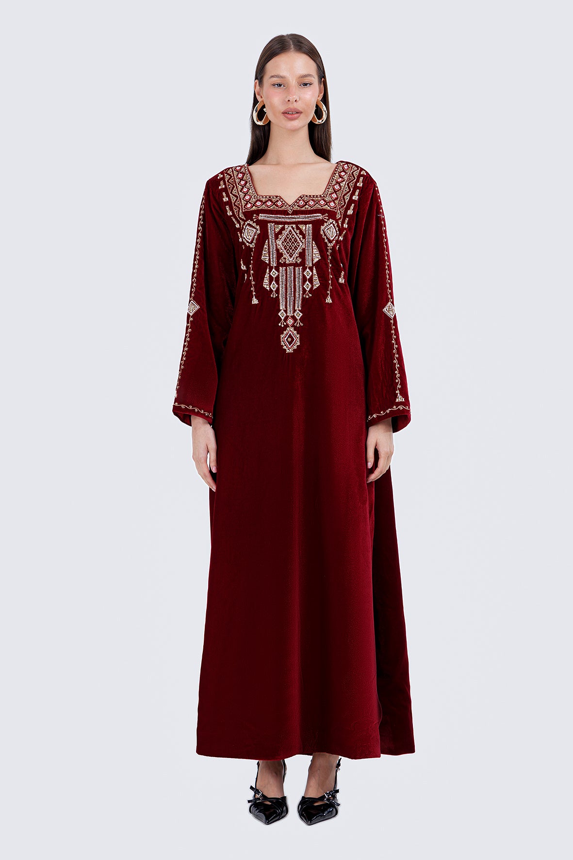 PEARLS KAFTAN-MAROON