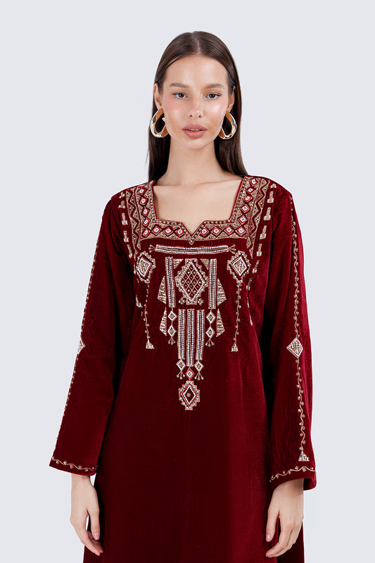 PEARLS KAFTAN-MAROON