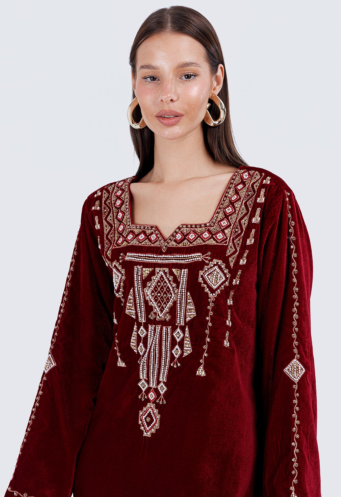PEARLS KAFTAN-MAROON