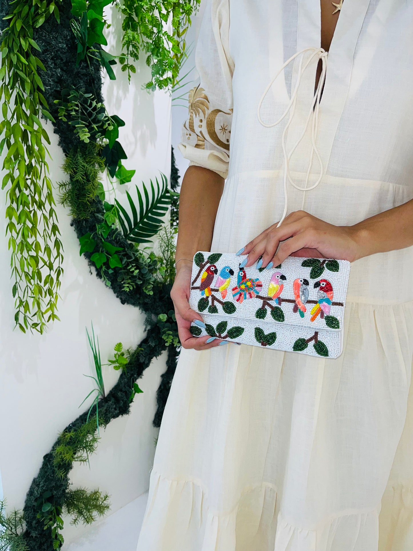 Tropical Beaded Bag with Strap