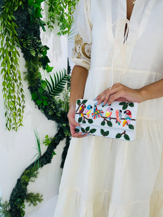 Tropical Beaded Bag with Strap