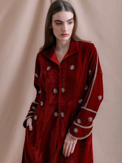 VELVET FOREST BISHT IN MAROON