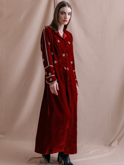 VELVET FOREST BISHT IN MAROON