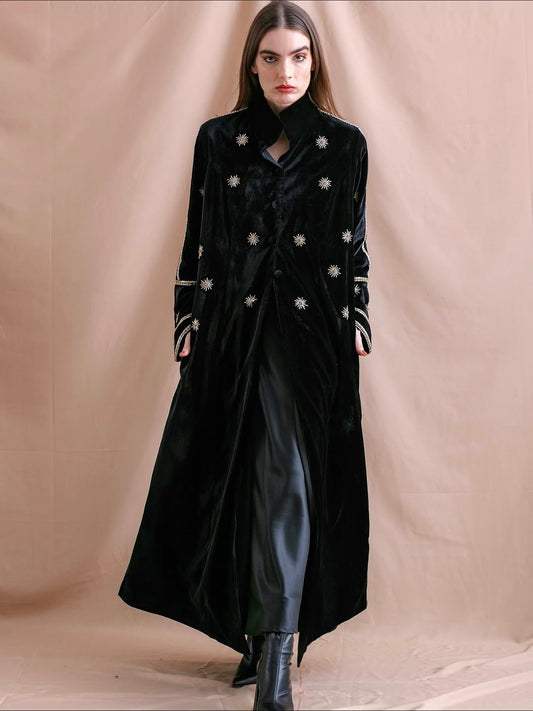 VELVET FOREST BISHT IN BlACK