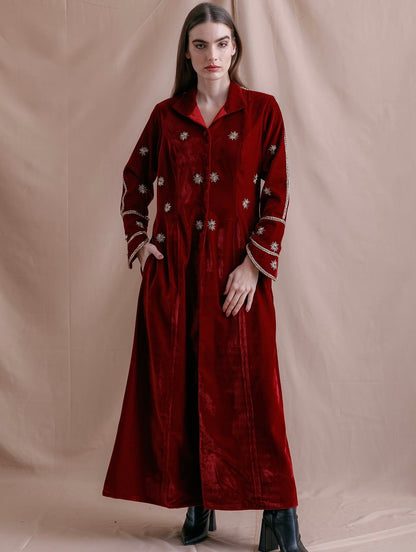 VELVET FOREST BISHT IN MAROON