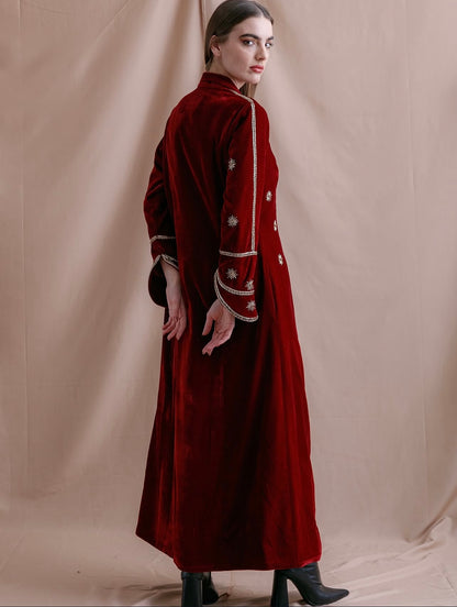VELVET FOREST BISHT IN MAROON