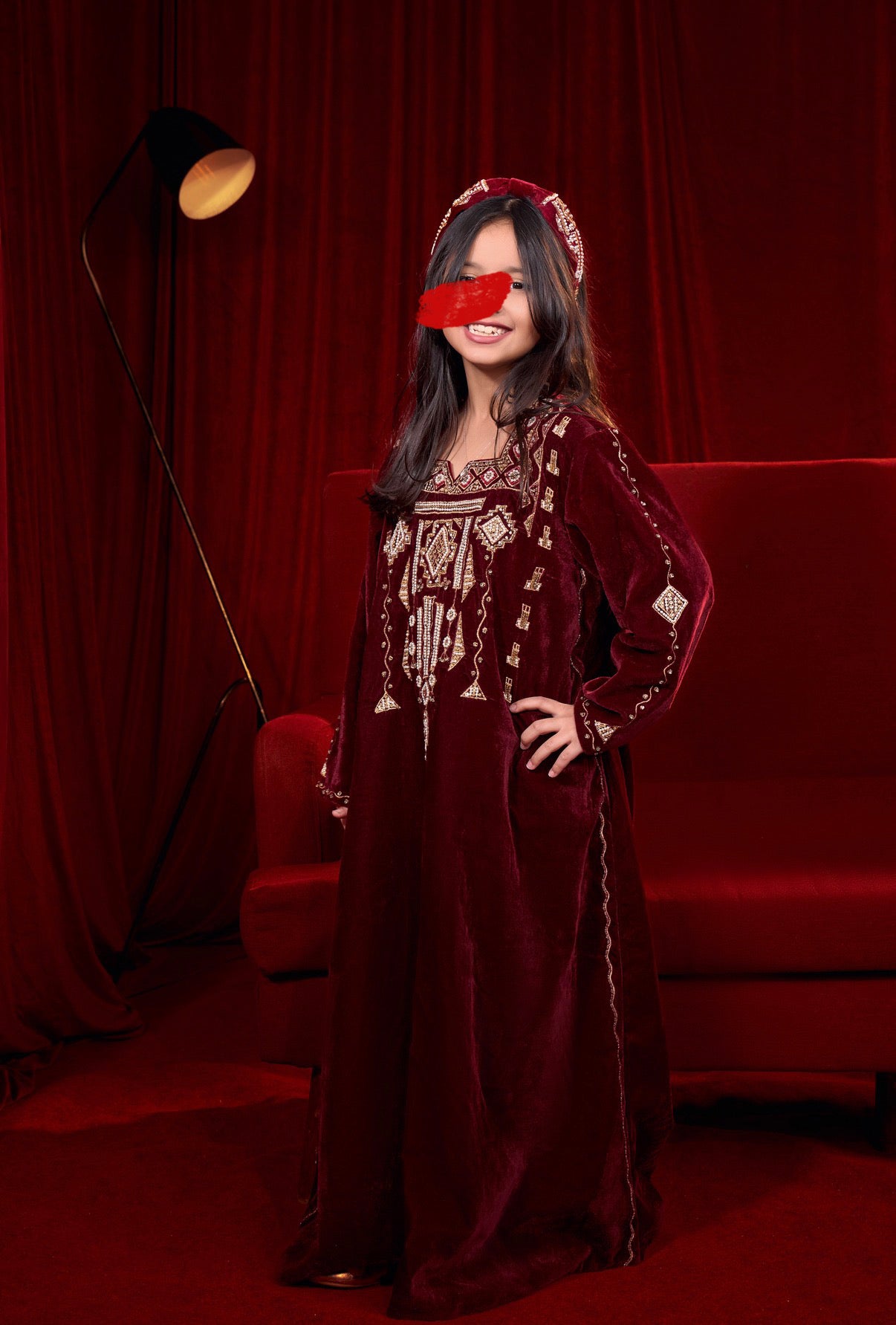 Pearls kids Kaftan - Maroon