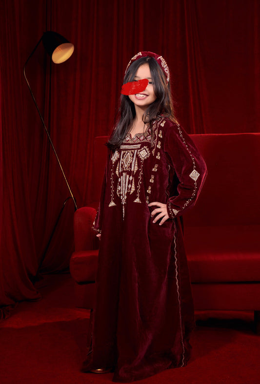 Pearls kids Kaftan - Maroon