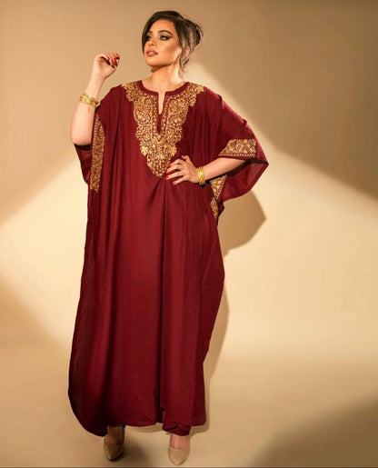 Kashmiri Embroidery Kaftan - Maroon