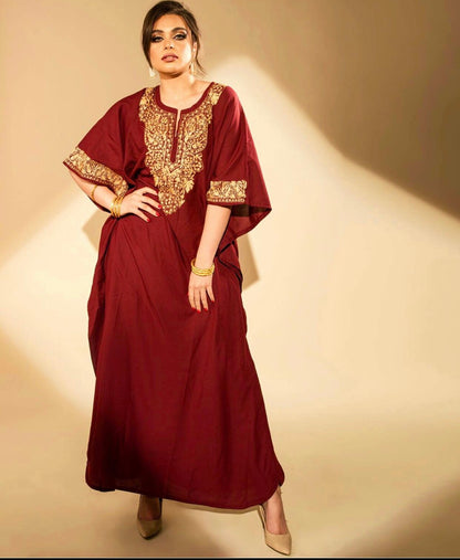 Kashmiri Embroidery Kaftan - Maroon